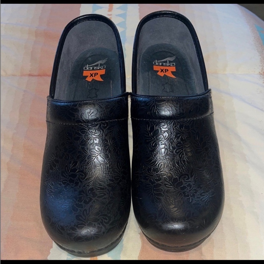 Dansko Black Embossed Leather Clogs